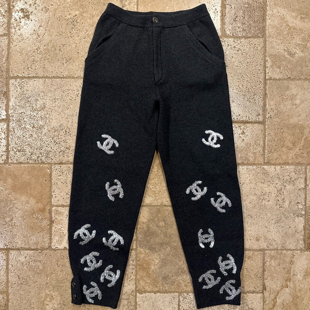 Chanel Grey Cashmere Glitter CC Logo Unisex Pants